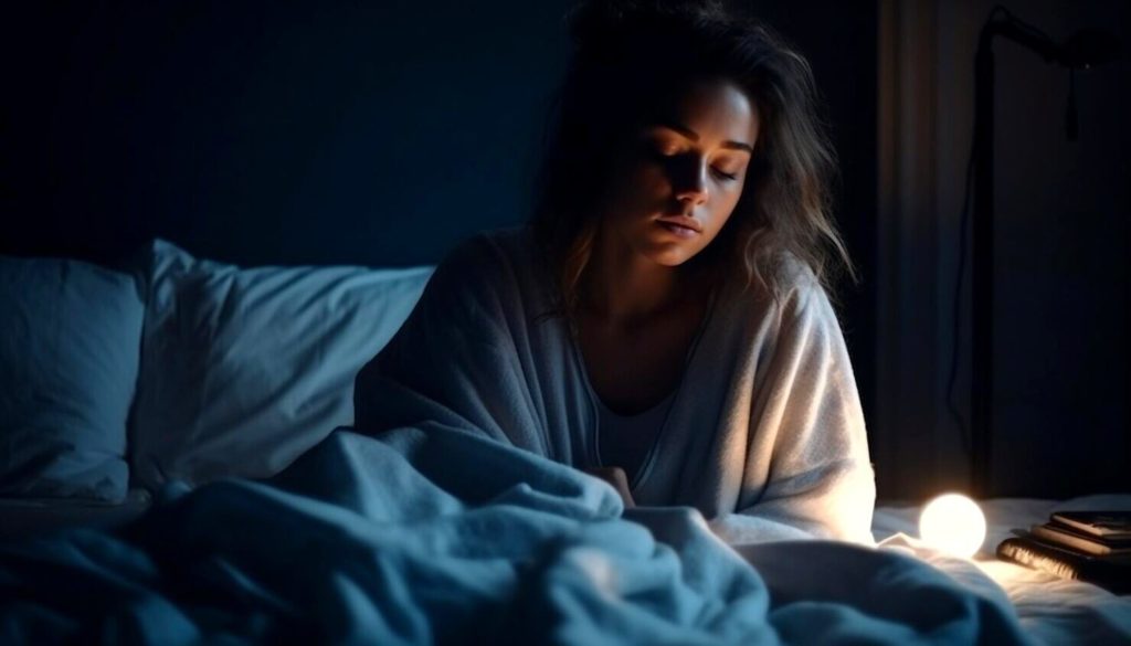 Jeune femme réveillée dans son lit
