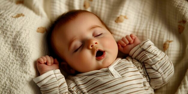 Bébé mignon dort la bouche ouverte