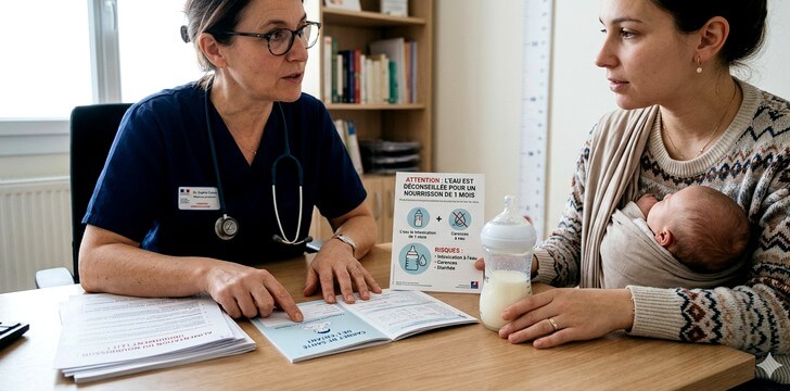 Jeune maman avec son bébé dans un bueau chez le médecin