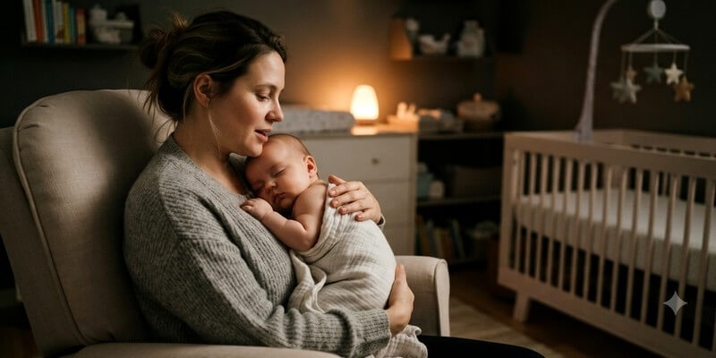 Maman qui endort son bébé