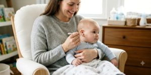 Maman qui nettoie les oreilles de son bébé